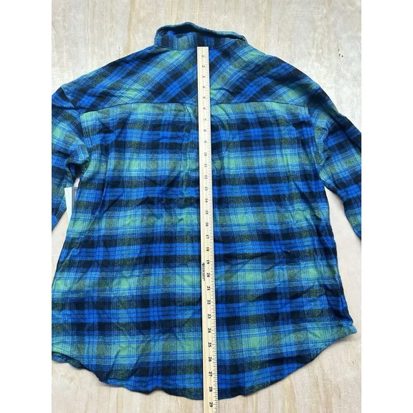 Flannel Shirt! Rayon Cotton Button Up Oversized XS Blue Green BP Quality Plaid - Picture 4 of 6